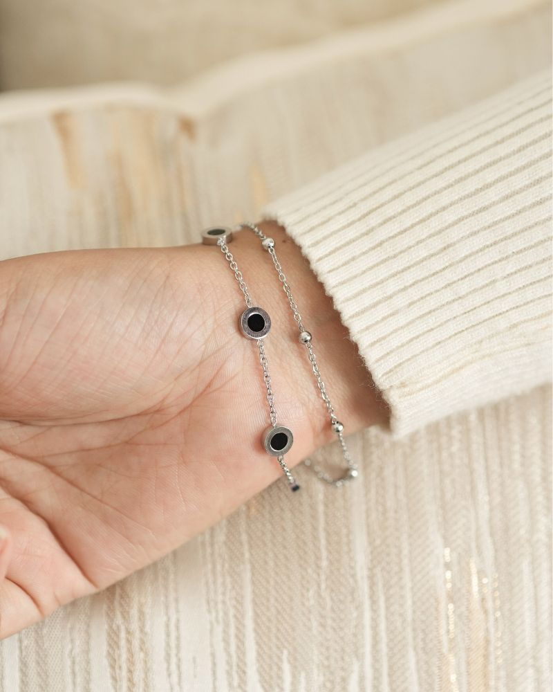 Double Chain Circle Charm Bracelet