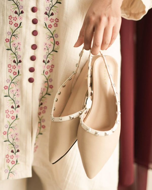 Beige Studded Sling Back