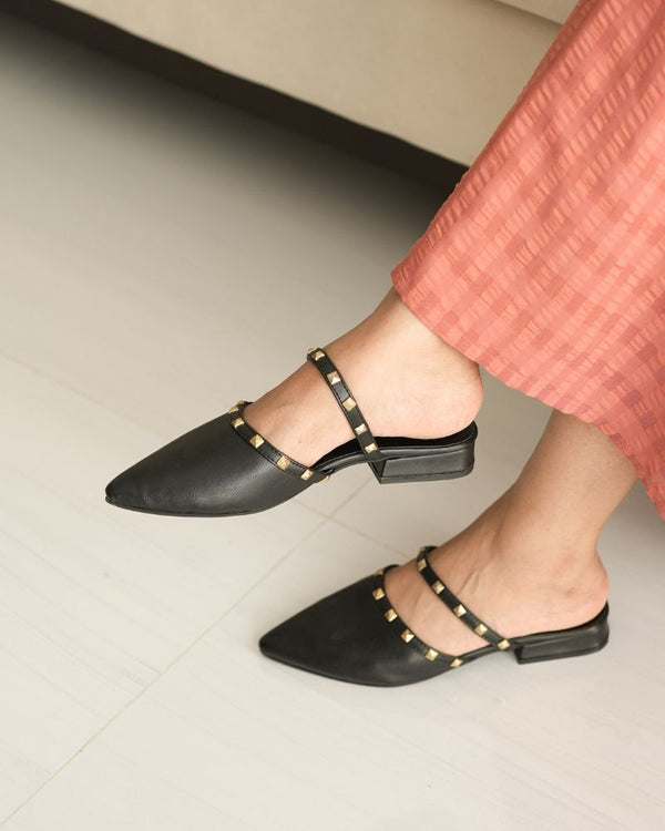 Black Studded Covered Shoes