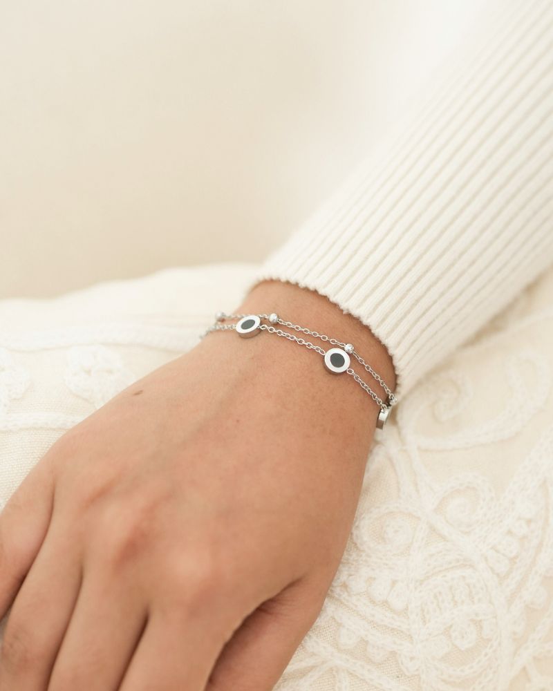 Double Chain Circle Charm Bracelet