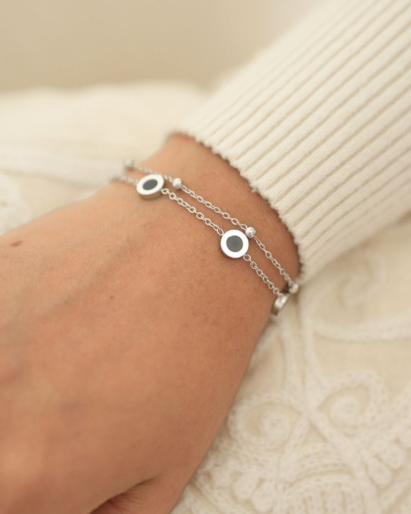 Double Chain Circle Charm Bracelet