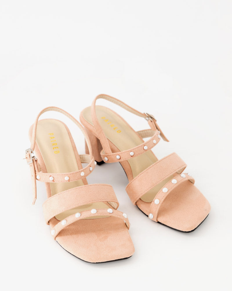 Pearl embellished block heel