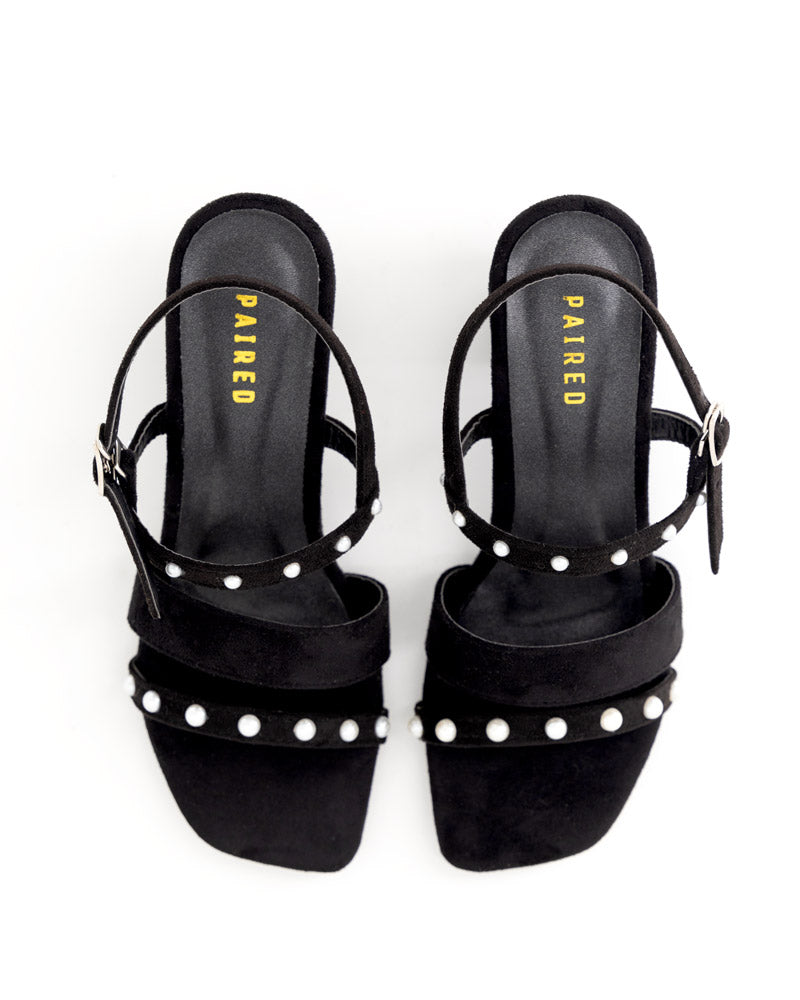 Pearl embellished block heel
