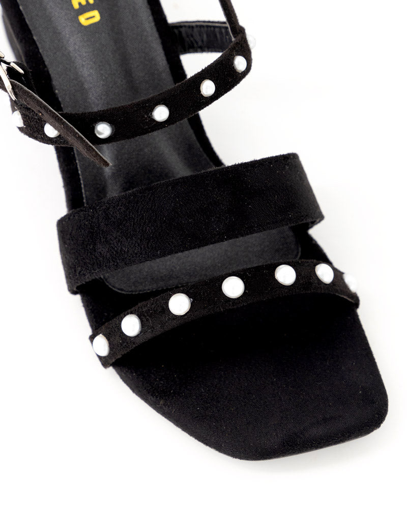 Pearl embellished block heel