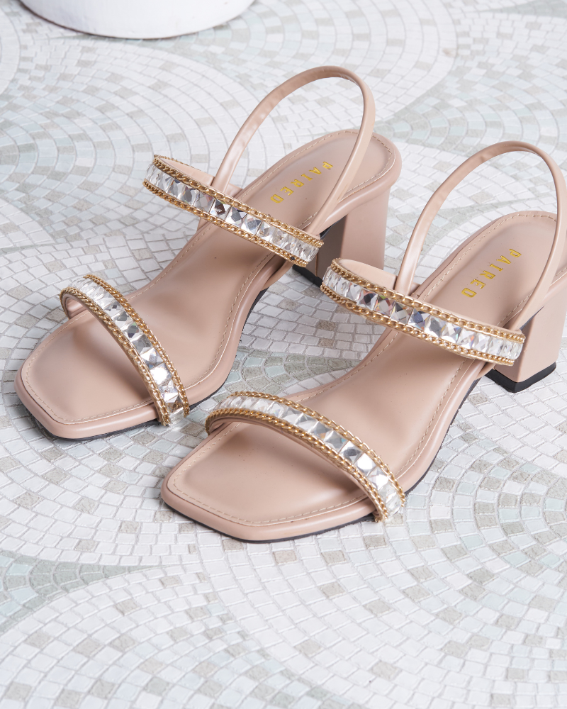 Chained Stone Block Heels